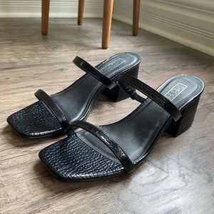 Black croc strappy heels